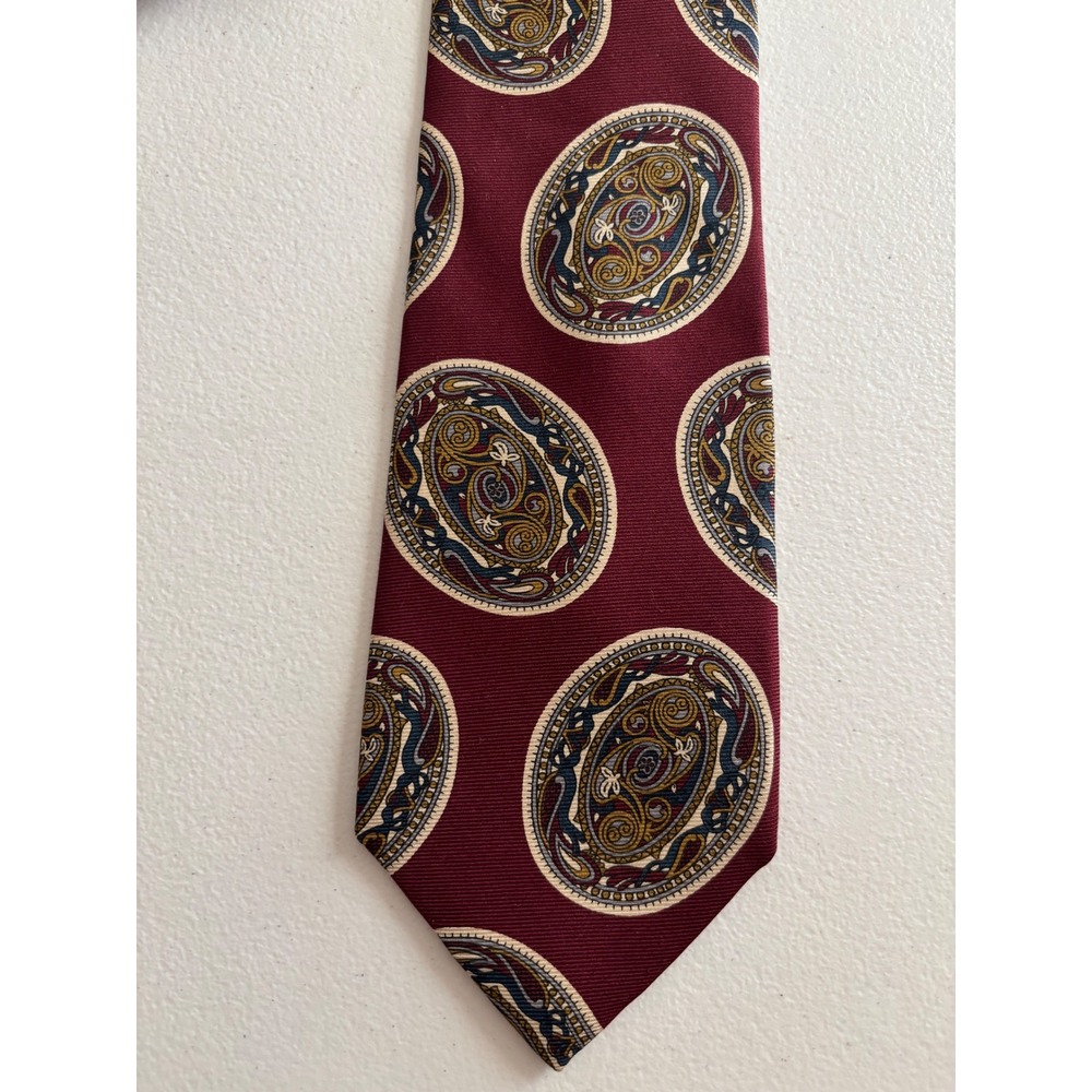 Muse's Atlanta Silk Necktie Hand Sewn Made‎ In USA Burgundy Paisley Pattern VTG - Picture 2 of 12